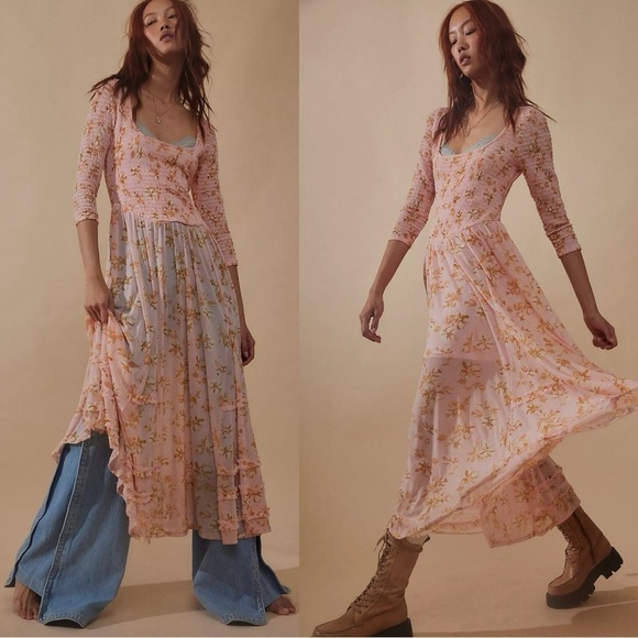 Free People It's Fate Midi Dress in Powder Pink Size Small NWT New - Picture 1 of 16